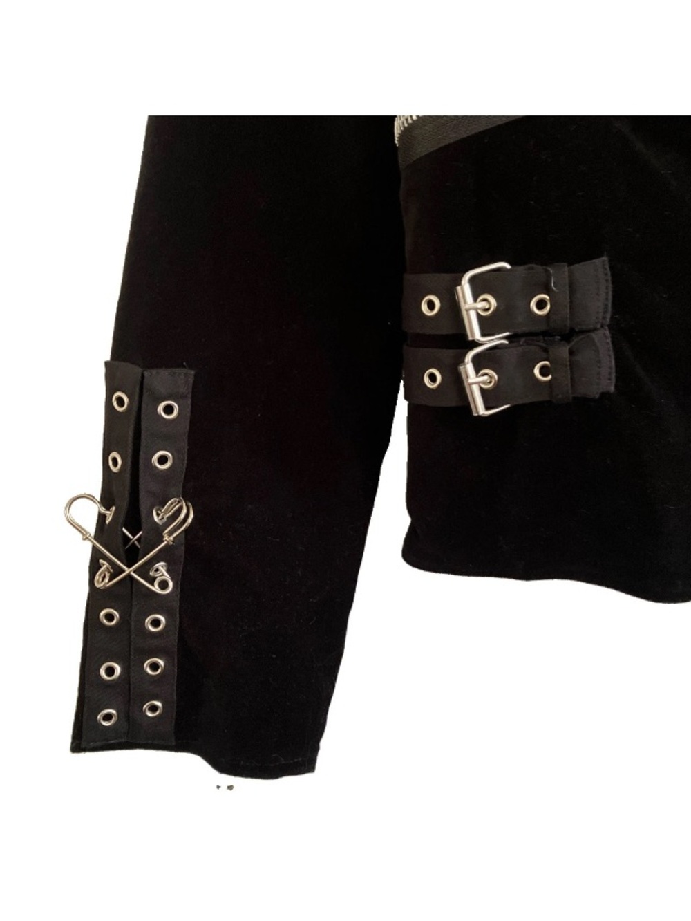 Vintage Tripp NYC Moto Jacket Velvet Faux Fur M Black Bondage Goth Y2K Punk Moto - Picture 6 of 16
